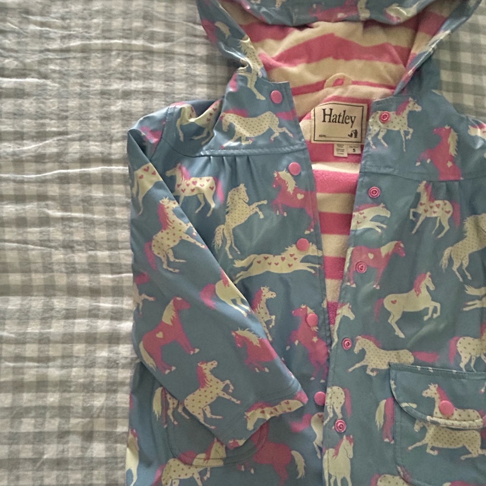 Hatley Blue and Pink Horse Print Raincoat